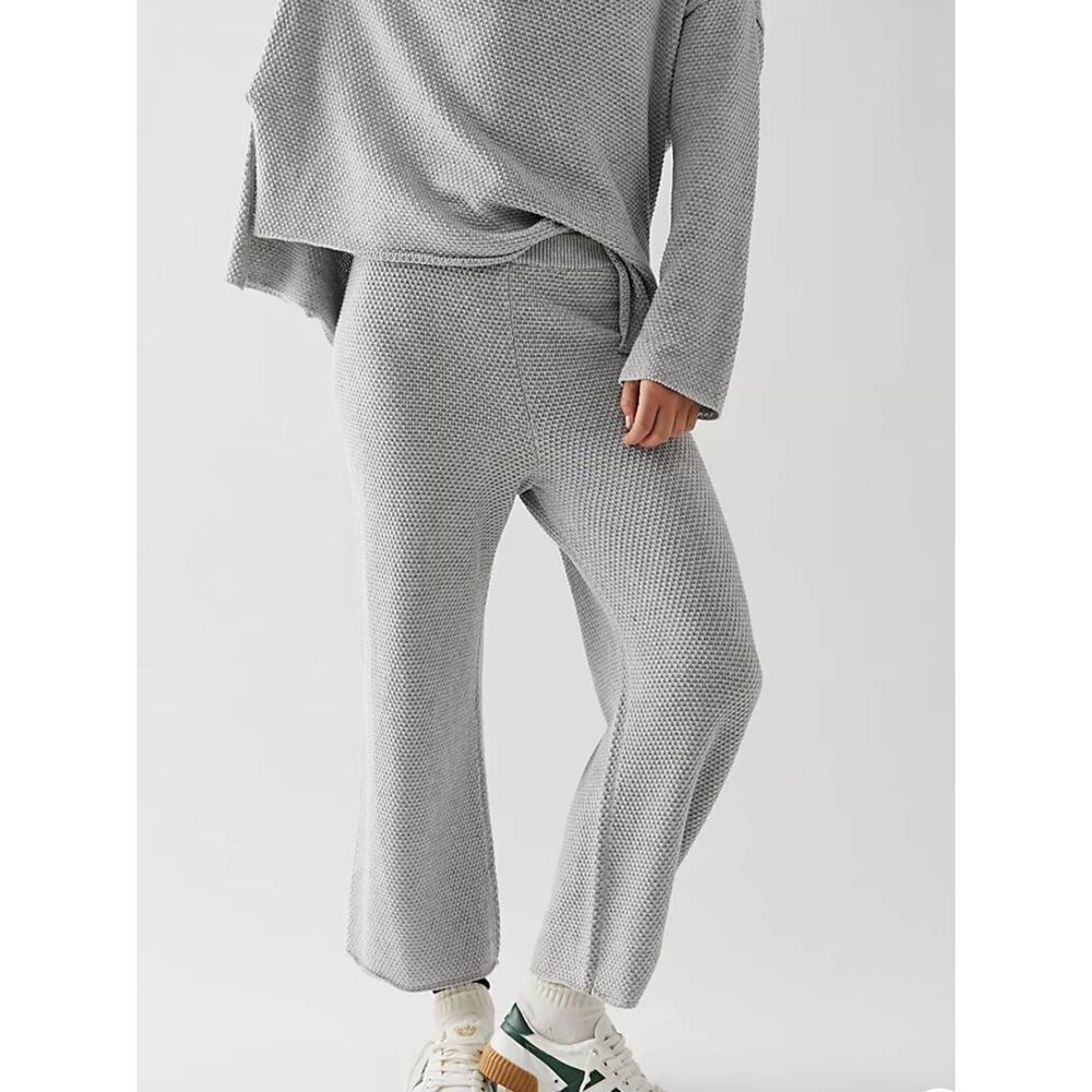 FP BeachWaffle Knit Wide Leg Lounge Pants Heather Gray Thermal Sweats XS